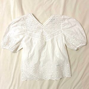 Elegant White Eyelet 100% Cotton Women's Top